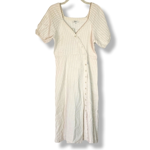 Madewell Undyed Stripe Puff Sleeve Button Wrap Midi Dress Size 4 NWT Cottagecore